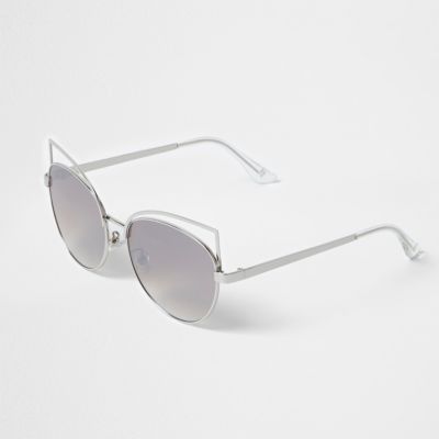 Silver wire cat eye mirror sunglasses